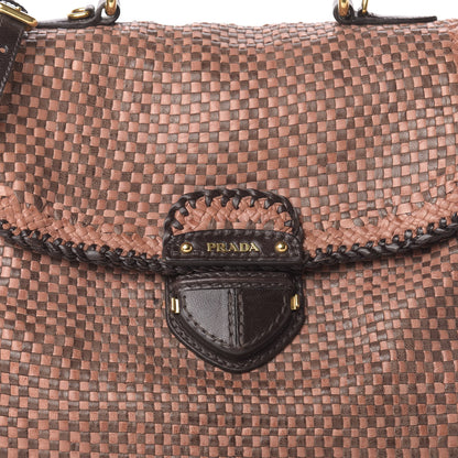 Prada Goatskin Woven Top Handle Satchel Petalo Caffe 10 of 10