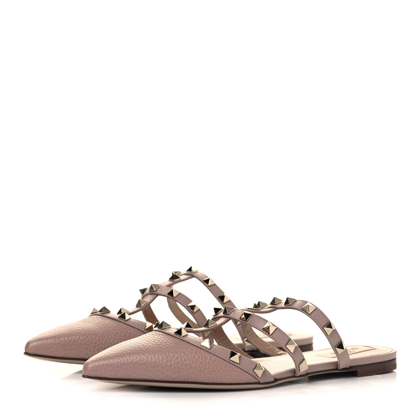 Pebbled Calfskin Rockstud Flat Cage Mules 39.5 Poudre