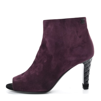 Chanel Suede Calfskin Patent Quilted CC Peep Toe Short Boots 40 Purple 1 of 9