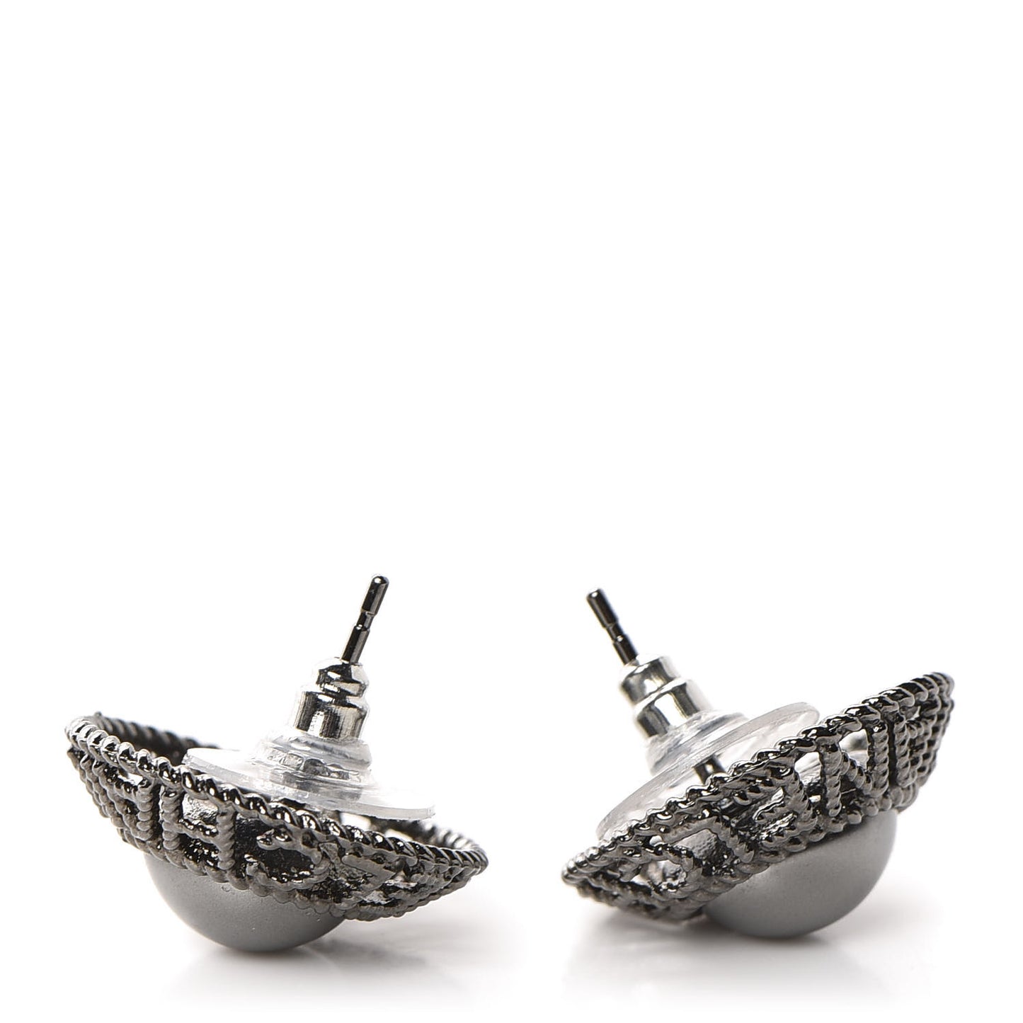 Pearl CC Round Earrings Ruthenium Dark Grey
