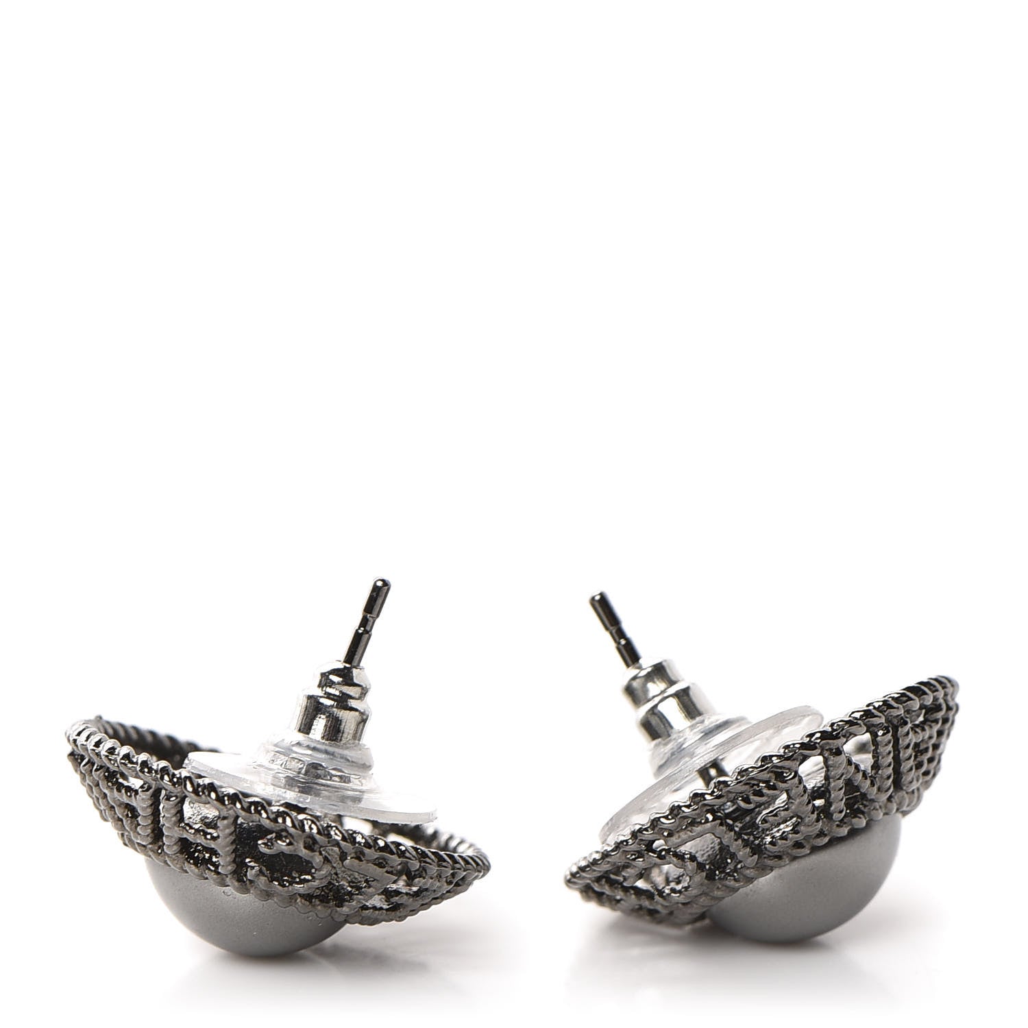 Chanel Pearl CC Round Earrings Ruthenium Dark Grey 3 of 5