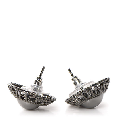 Chanel Pearl CC Round Earrings Ruthenium Dark Grey 3 of 5