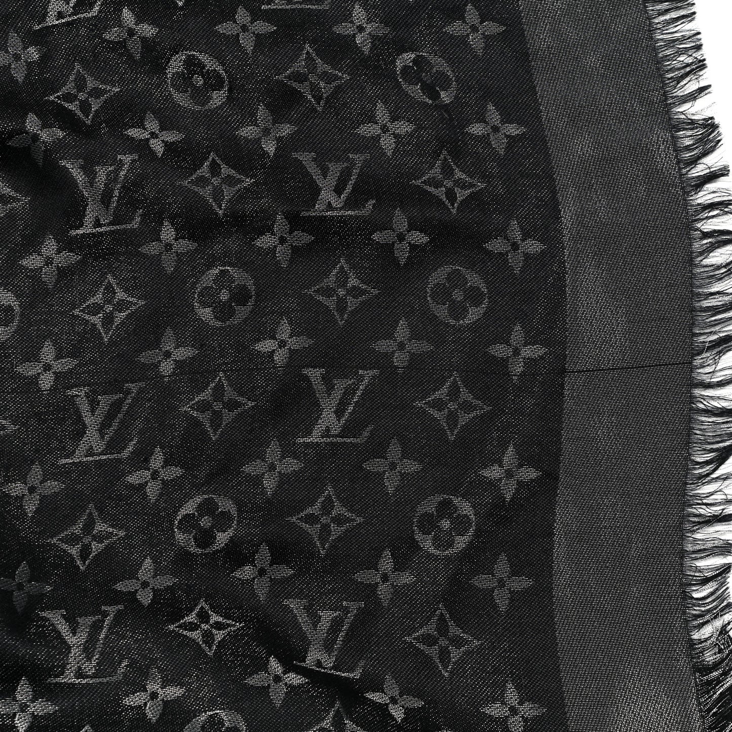 Silk Wool Monogram Denim Shawl Black
