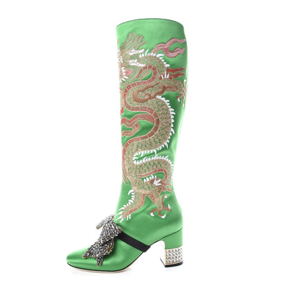 Gucci Silk Satin Malaga Kid Embroidered Candy Dragon Block-Heel Knee Boot 36 Palm 1 of 11