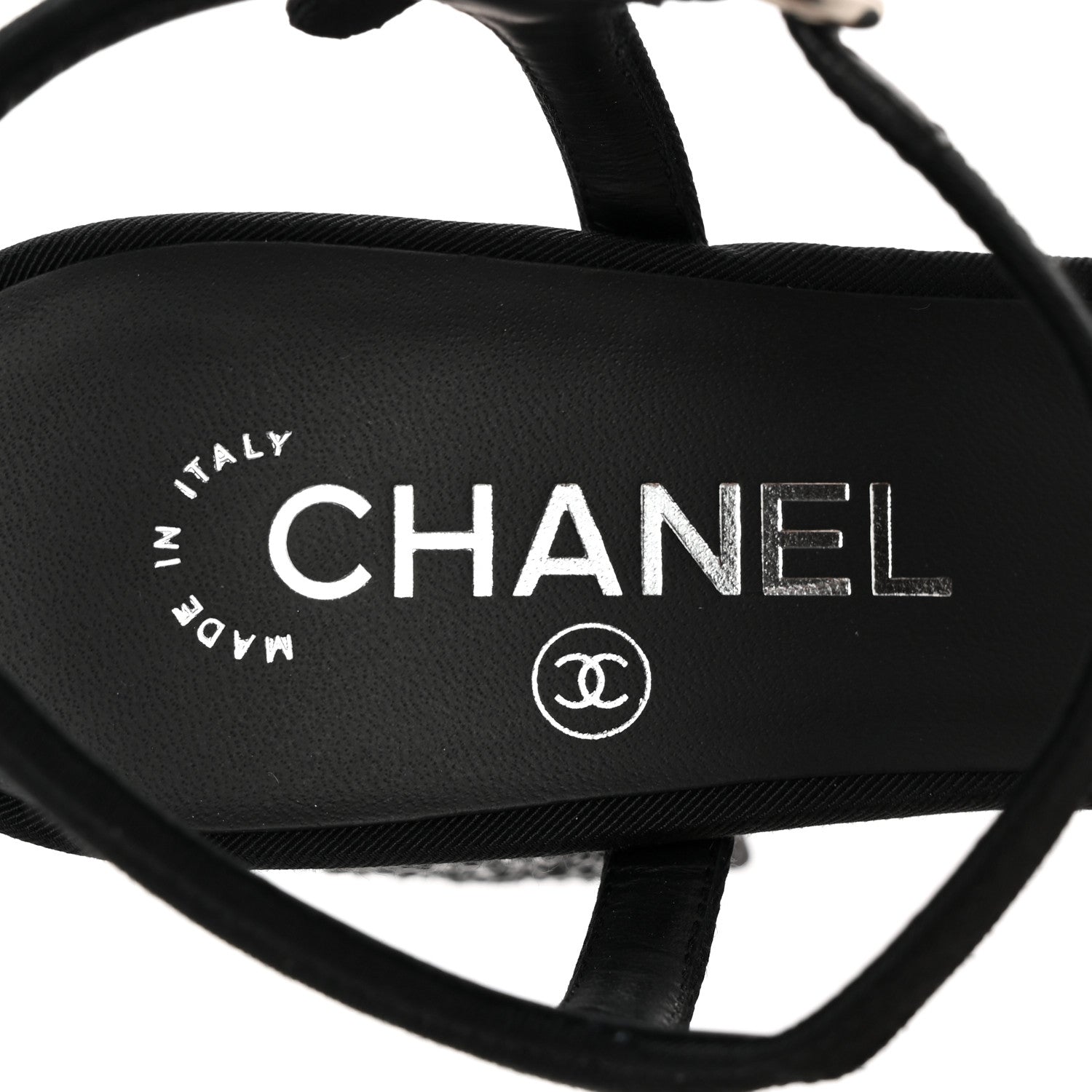 Chanel Grosgrain Strass Logo Platform Sandals 39 Black Silver 8 of 11