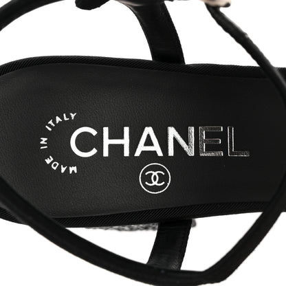 Chanel Grosgrain Strass Logo Platform Sandals 39 Black Silver 8 of 11