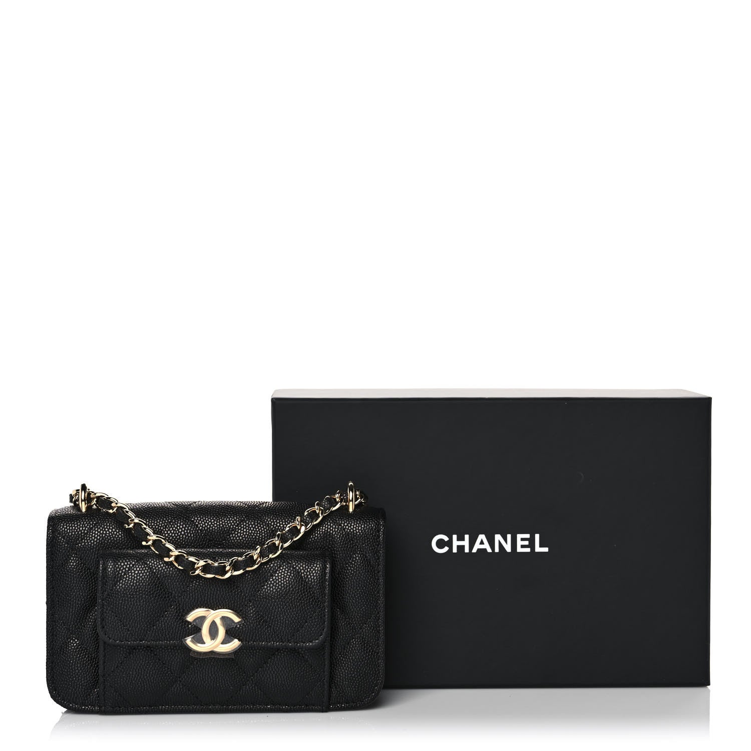 Chanel Caviar Quilted Pocket Twins Clutch With Chain Black 12 of 12