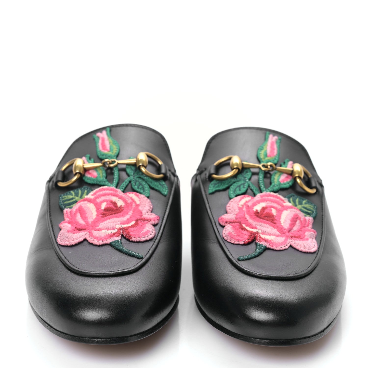 Gucci Calfskin Flower Embroidered Princetown Slippers 37 Black 2 of 8