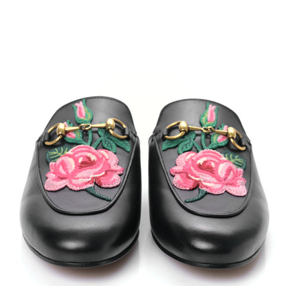 Gucci Calfskin Flower Embroidered Princetown Slippers 37 Black 2 of 8