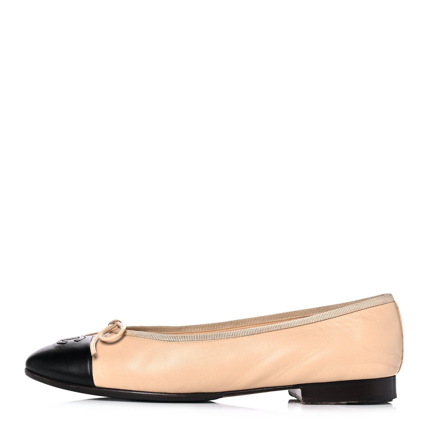 Lambskin Cap Toe Ballerina Flats 38 Beige Black