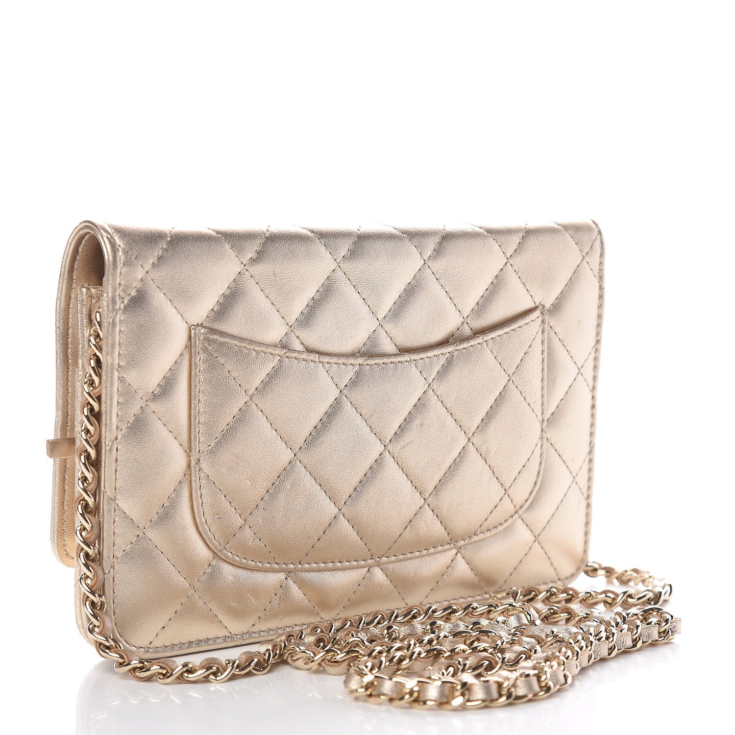 Chanel Lambskin Quilted Wallet On Chain WOC Light Gold 3 of 19