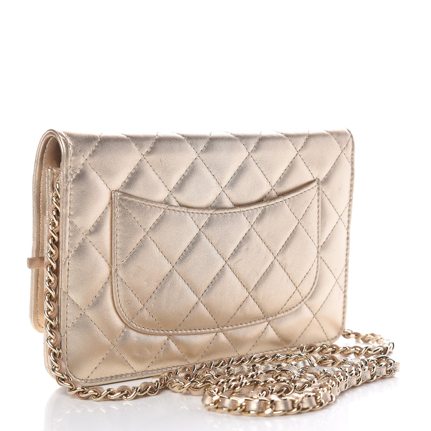 Lambskin Quilted Wallet On Chain WOC Light Gold