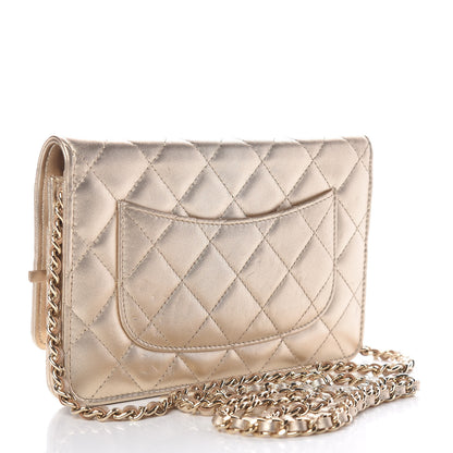Chanel Lambskin Quilted Wallet On Chain WOC Light Gold 3 of 19