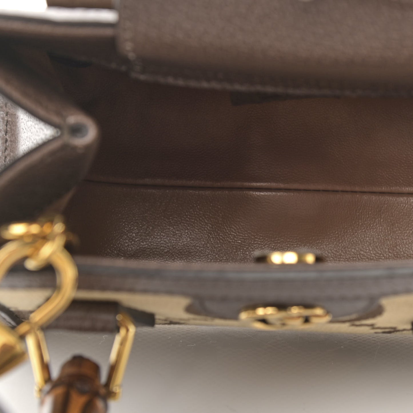 Monogram Jumbo GG Textured Dollar Calfskin Mini Diana Tote Bag Camel Ebony New Acero
