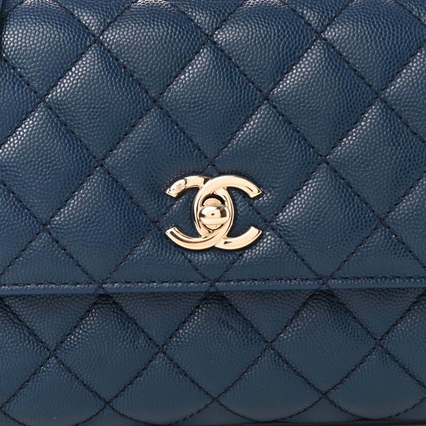 Caviar Quilted Lizard Embossed Mini Coco Handle Flap Dark Blue