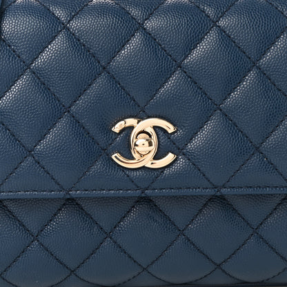 Chanel Caviar Quilted Lizard Embossed Mini Coco Handle Flap Dark Blue 8 of 10