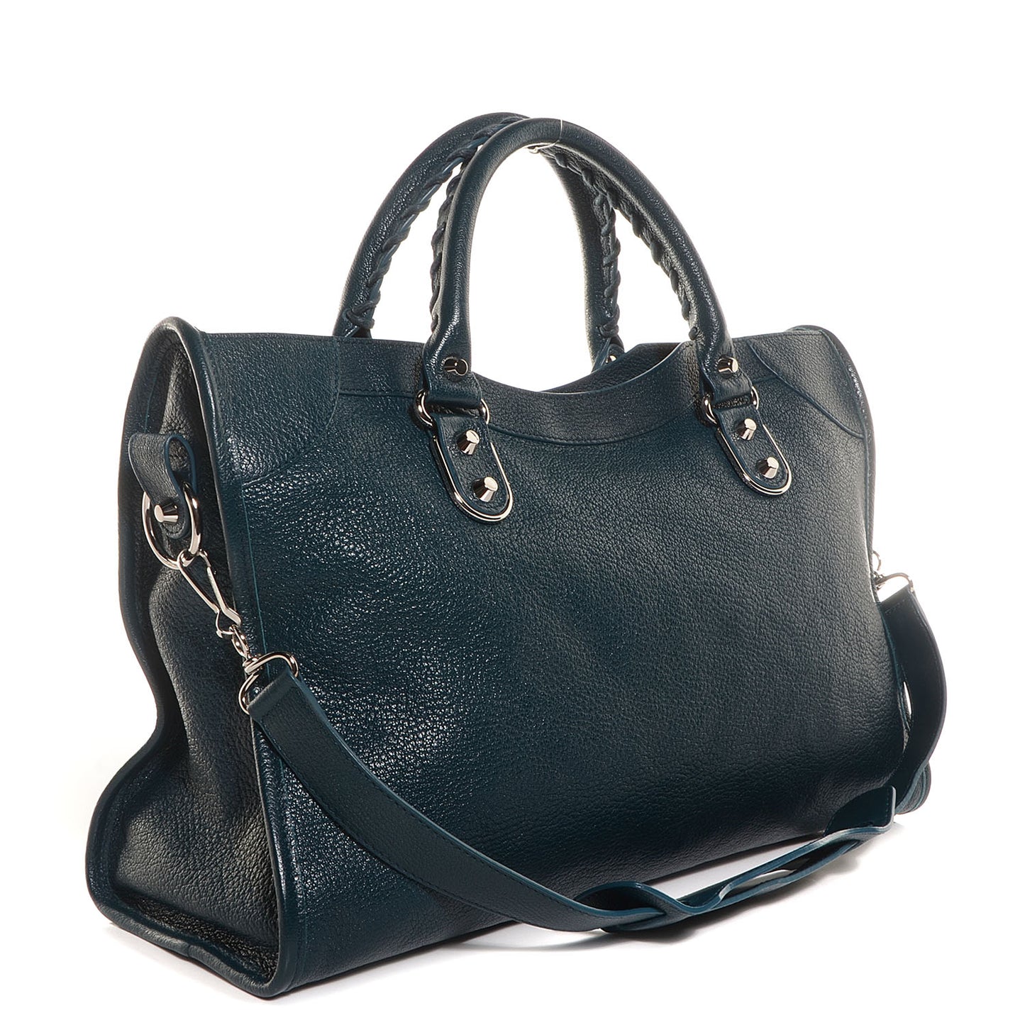 Chevre Silver Metallic Edge Hardware City Bleu Paon