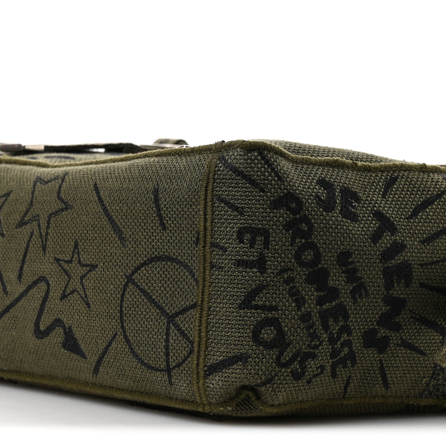 Canvas Embroidered Graffiti Diorcamp Messenger Green Black