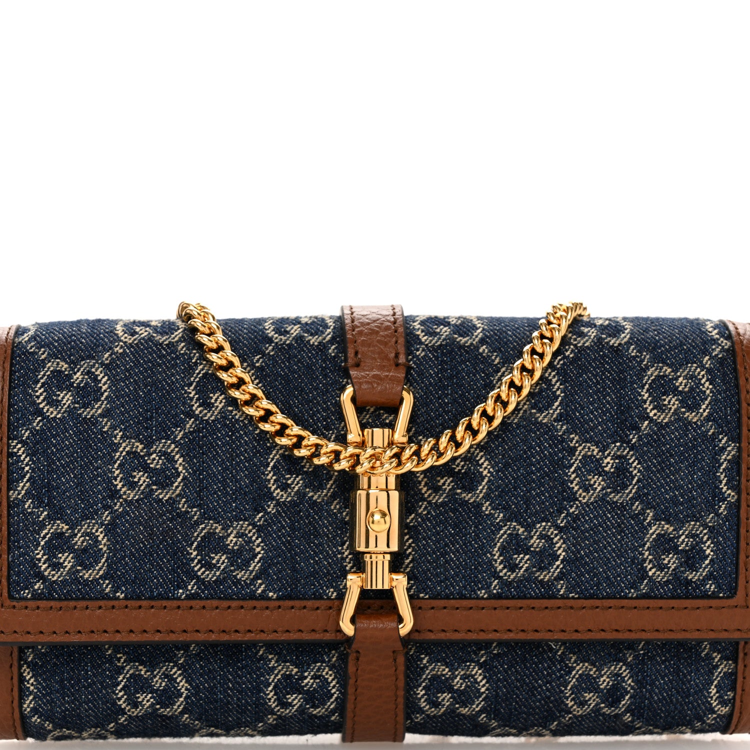 Gucci New Denim GG Monogram Jackie 1961 Chain Wallet Blue Tea Cuir 8 of 10
