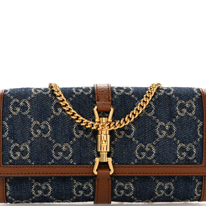 Gucci New Denim GG Monogram Jackie 1961 Chain Wallet Blue Tea Cuir 8 of 10