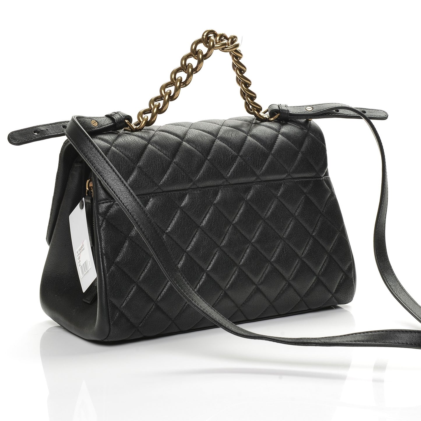 Shiny Sheepskin Quilted Large Trapezio Flap Black
