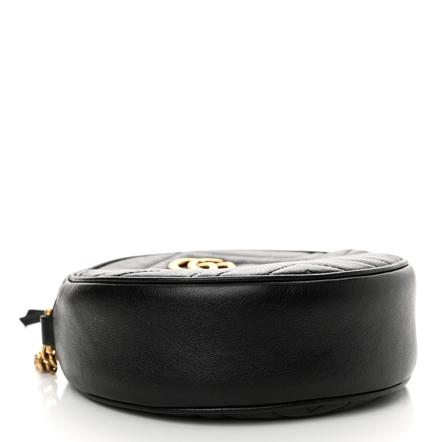 Azalea Calfskin Matelasse Heart Mini GG Marmont Round Shoulder Bag Black