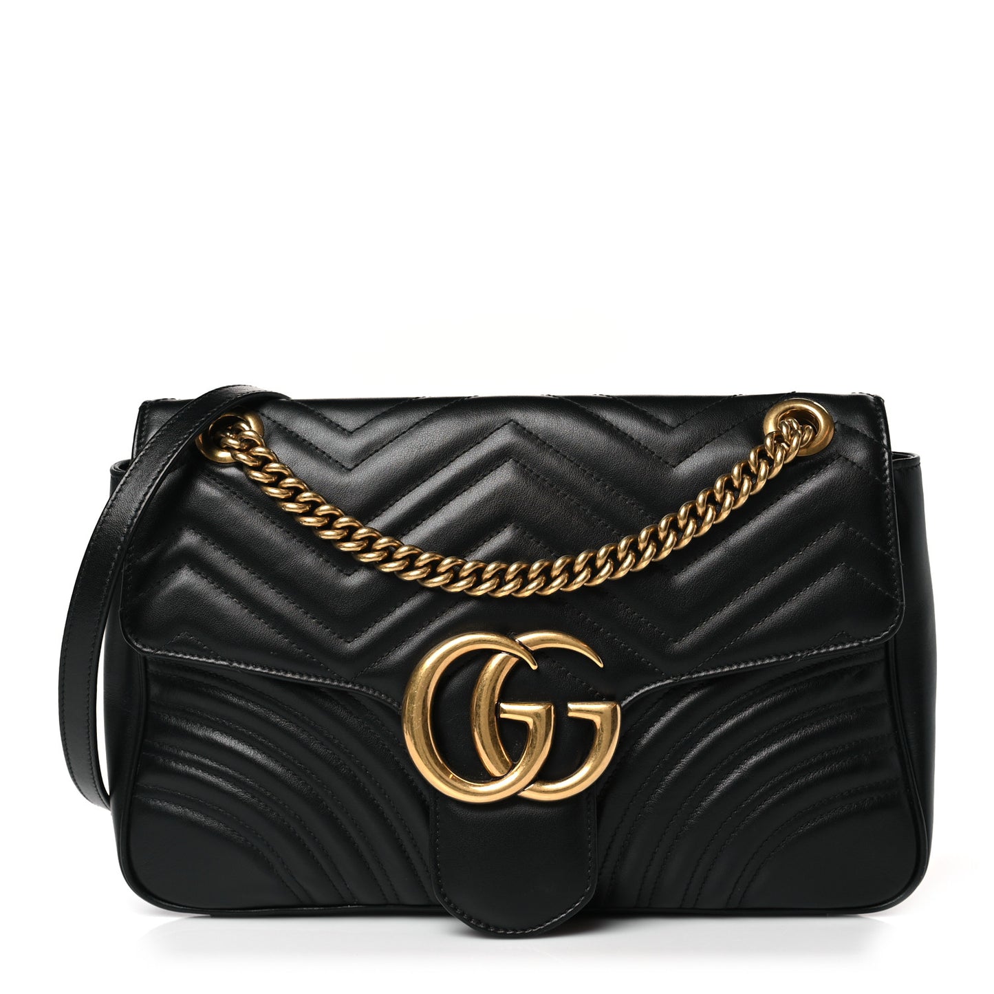 Calfskin Matelasse Medium GG Marmont Shoulder Bag Black