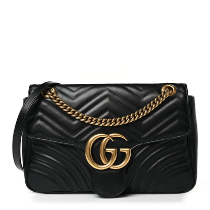 Gucci Calfskin Matelasse Medium GG Marmont Shoulder Bag Black 1 of 9