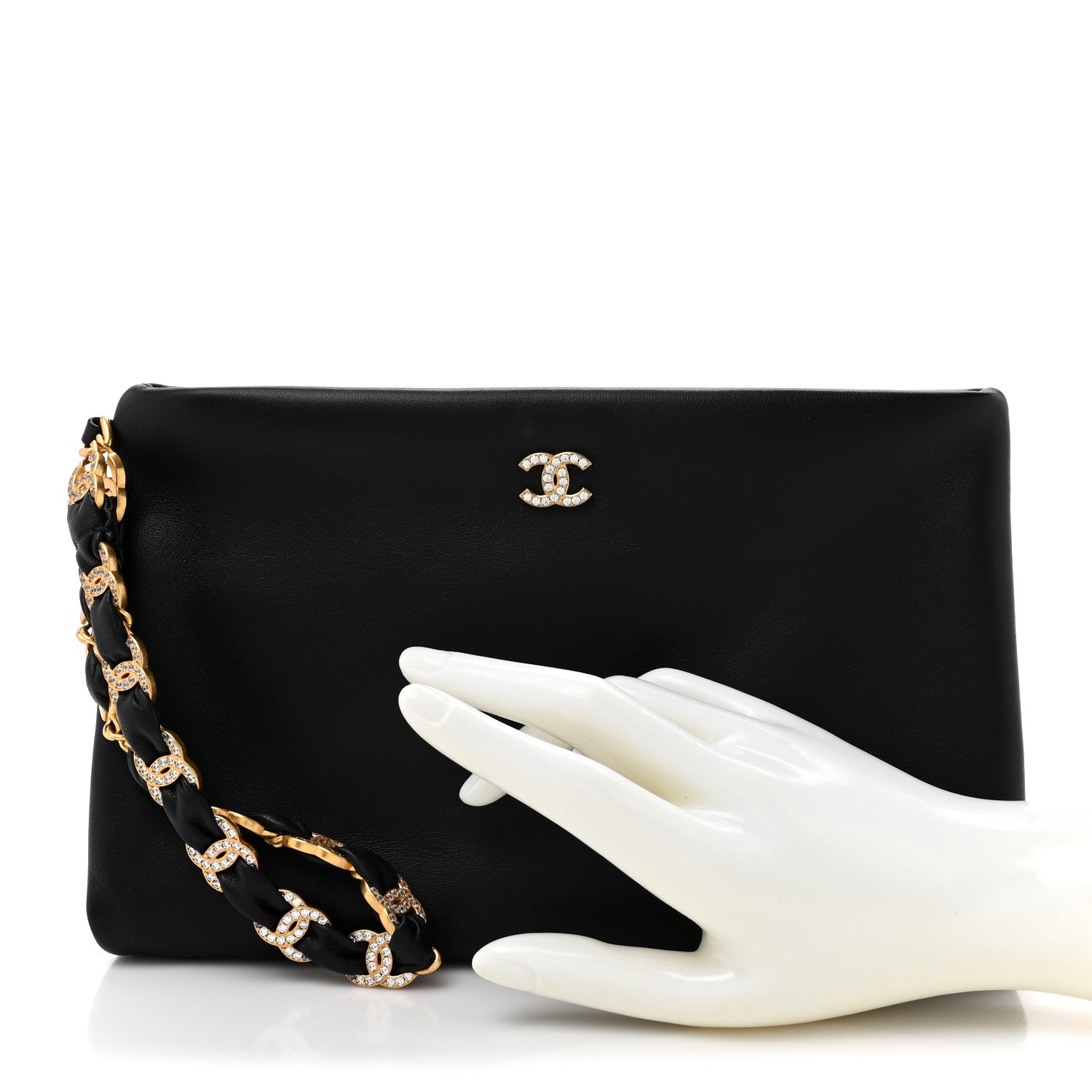 Chanel Lambskin Crystal Medium CC Pouch With Handle Black 2 of 8