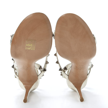 Valentino Garavani Metallic Nappa Rockstud T-Strap Slingback 85mm Sandals 35.5 Skin 8 of 9