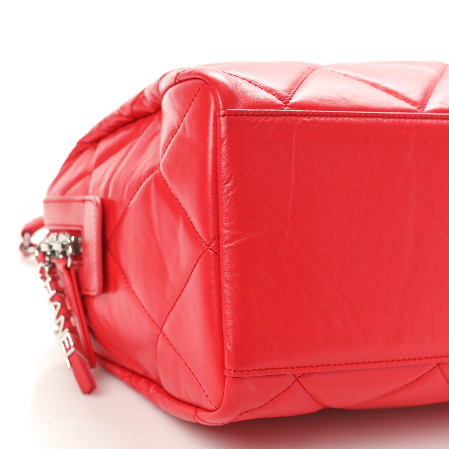 Calfskin Quilted Small CC Bowling Bag Red