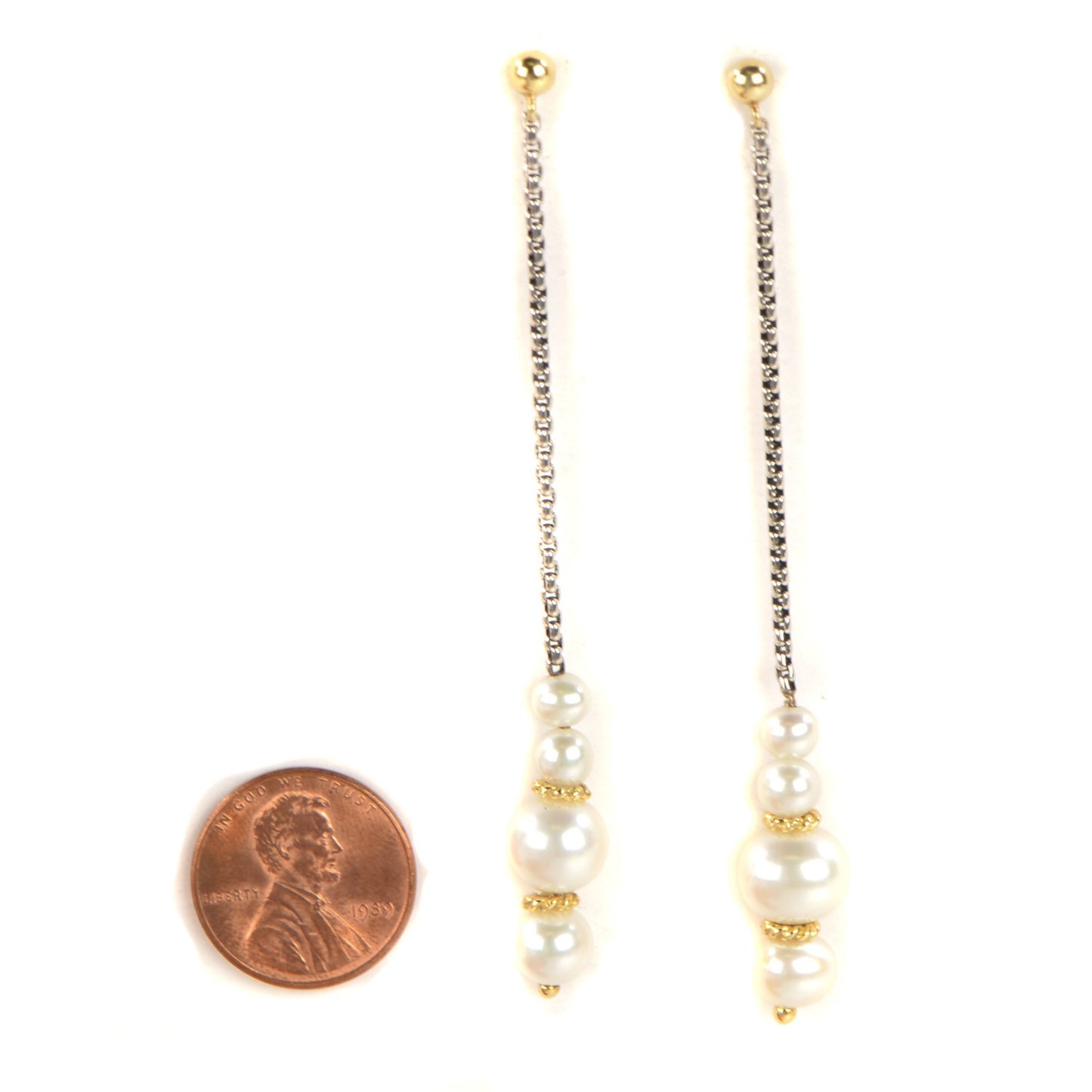 Sterling Silver 18K Yellow Gold Pearl Drop Earrings