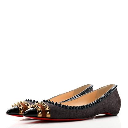 Christian Louboutin Calf Hair Patent Veau Velours Spiked Malabar Hill Flats 40 Black 3 of 10