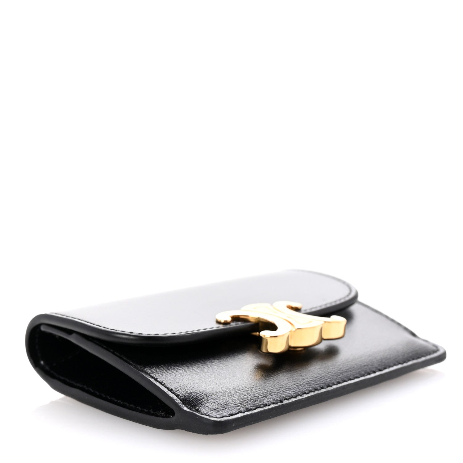 Celine Shiny Calfskin Triomphe Flap Card Holder Black 4 of 7