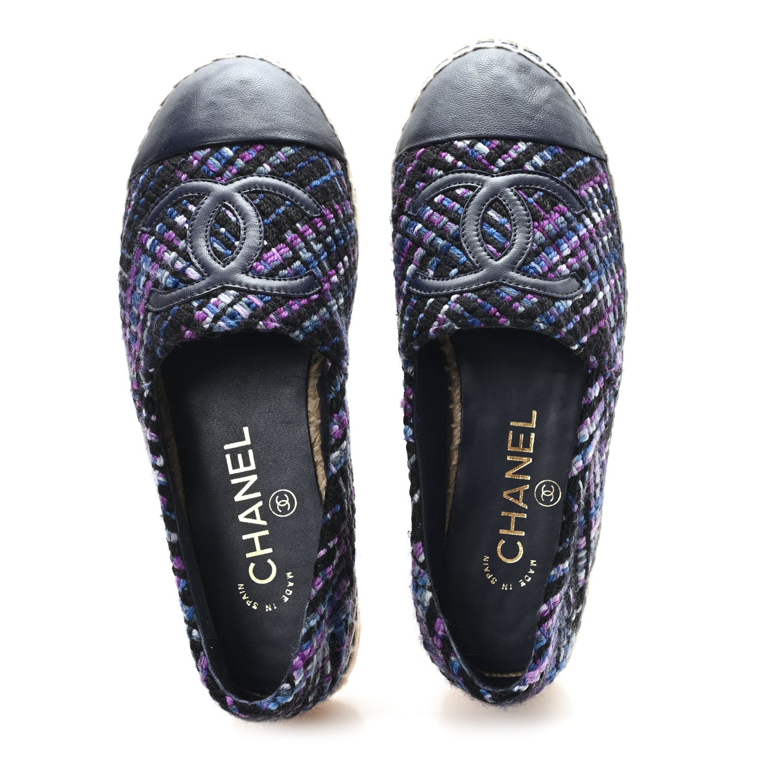 Chanel Tweed Grosgrain CC Espadrilles 35 Purple Black Navy 2 of 10