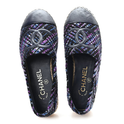 Chanel Tweed Grosgrain CC Espadrilles 35 Purple Black Navy 2 of 10