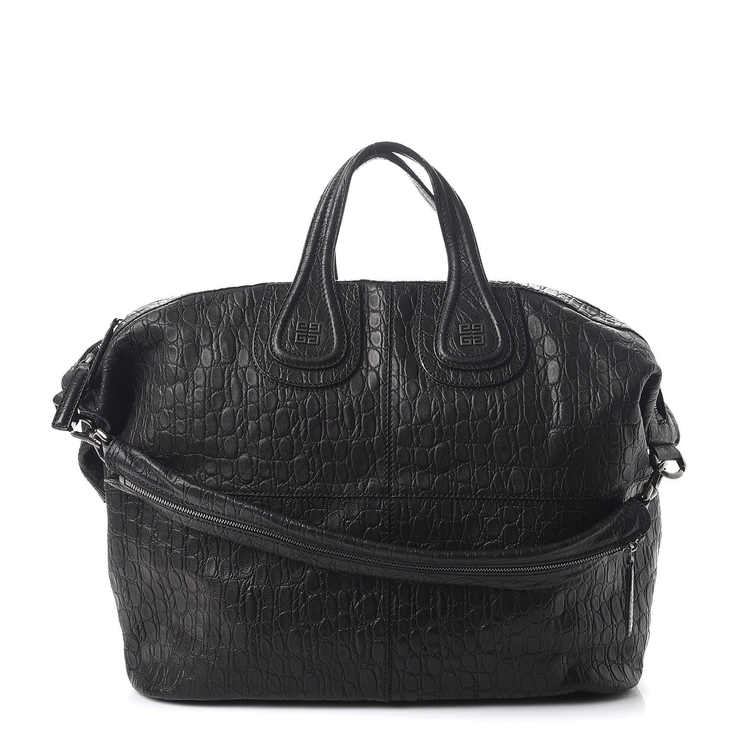 Givenchy Calfskin Crocodile Embossed Large Nightingale Black 1 of 9