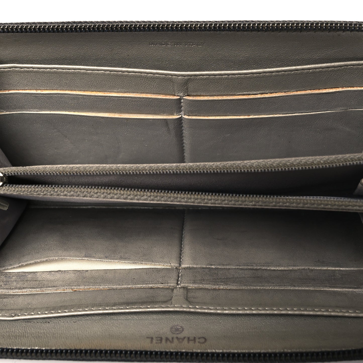 Lambskin Camellia Embossed Large Zip Around Gusset Wallet Black