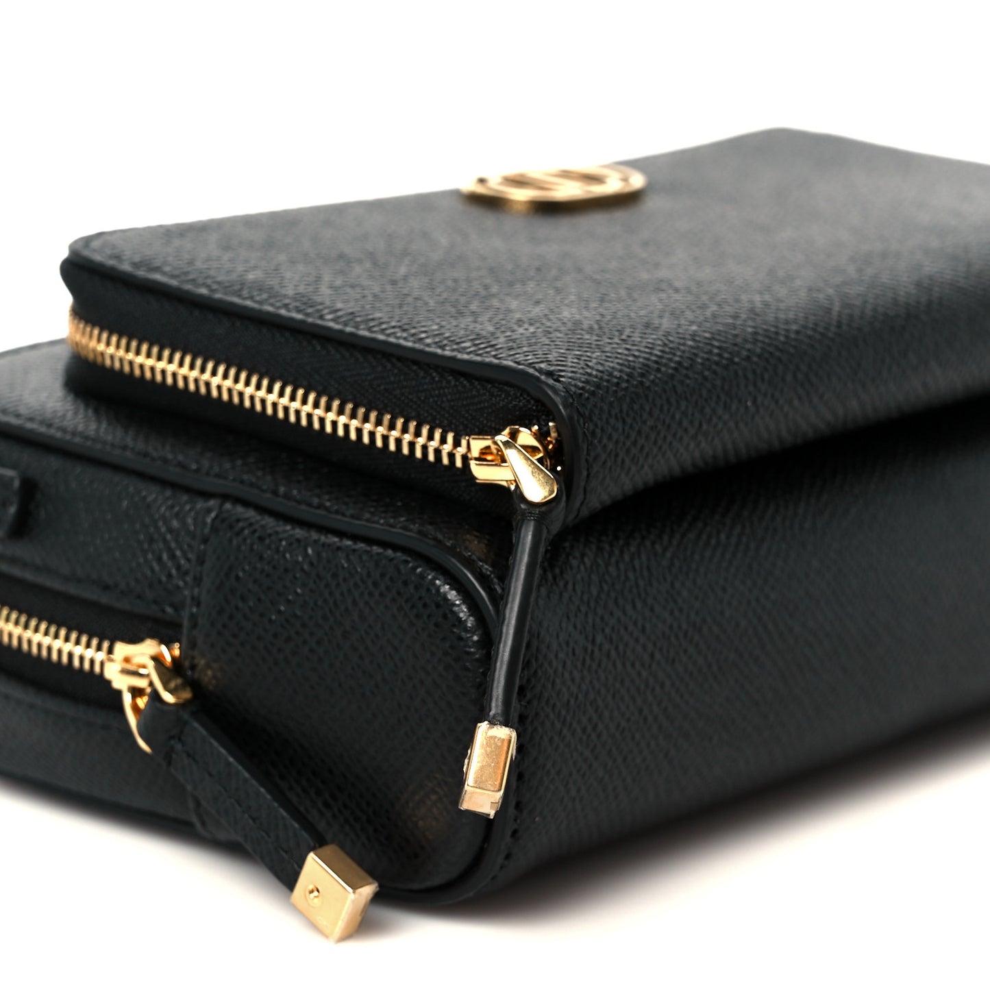 Grained Calfskin Caro Double Pouch Black