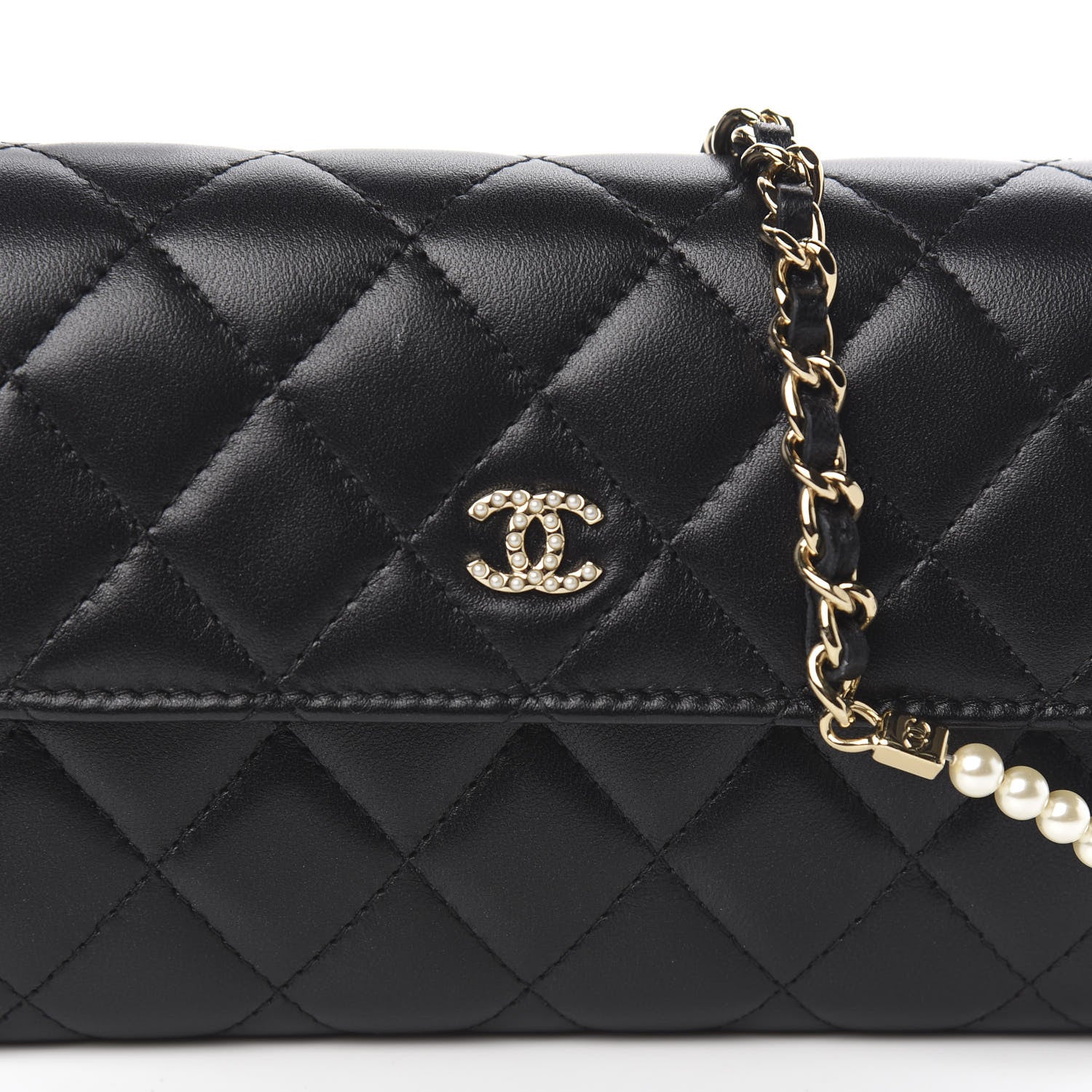 Chanel Lambskin Quilted Pearl Clutch With Chain Black 13 of 13