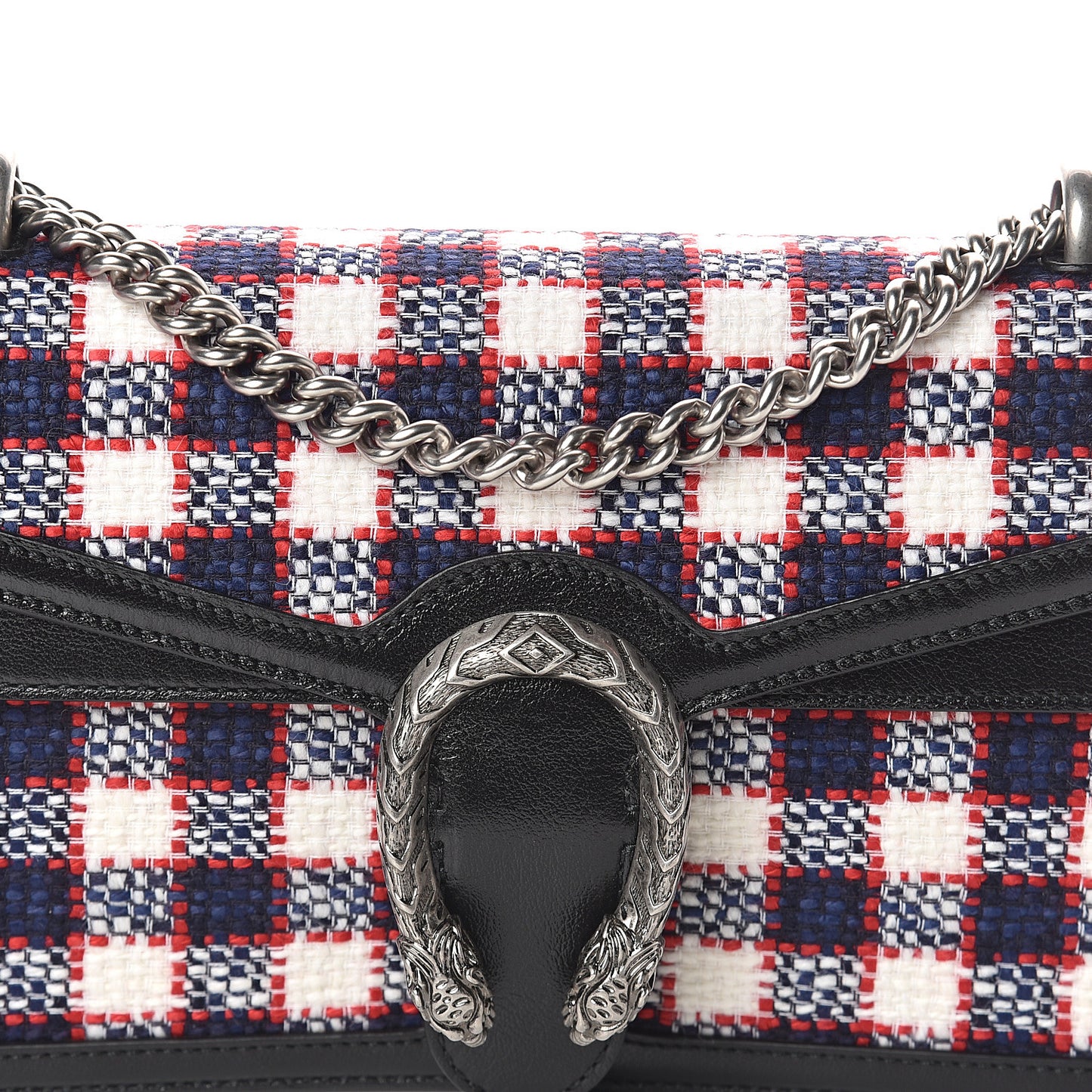 Vintage Tweed Check Small Dionysus Shoulder Bag White Hibiscus Red Marine