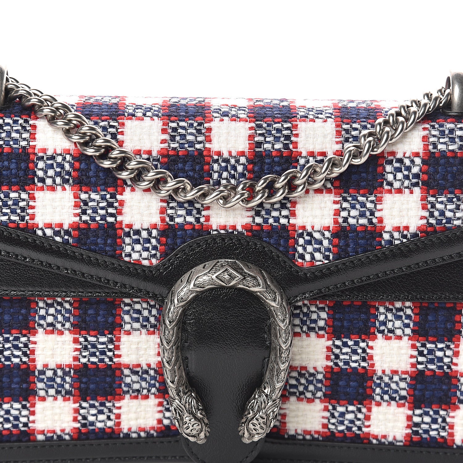 Gucci Vintage Tweed Check Small Dionysus Shoulder Bag White Hibiscus Red Marine 6 of 8