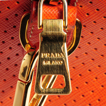 Prada Saffiano Perforated Striped Boston Papaya Caramel 10 of 10