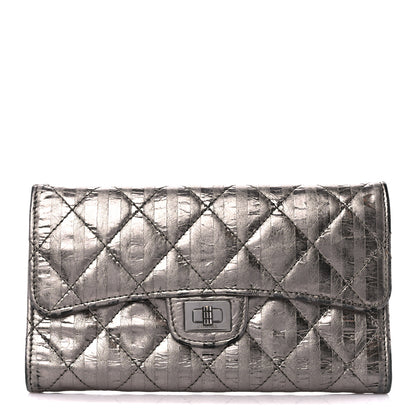 Chanel Metallic Calfskin Striped Quilted Reissue Flap Wallet Dark Silver 1 of 13