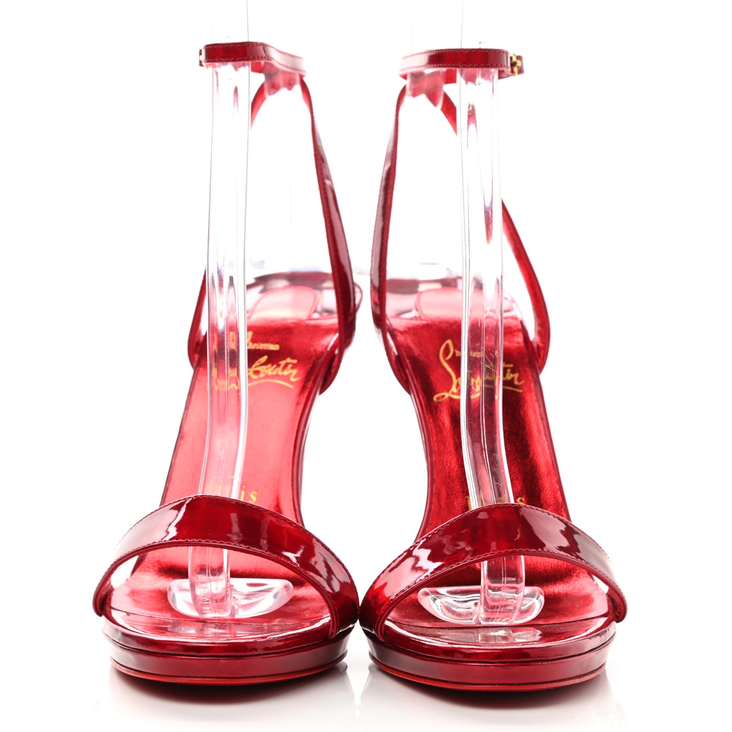 Christian Louboutin Shiny Patent Calfskin Queen Psych Loubi Ankle Strap Sandals 37.5 Red 2 of 10