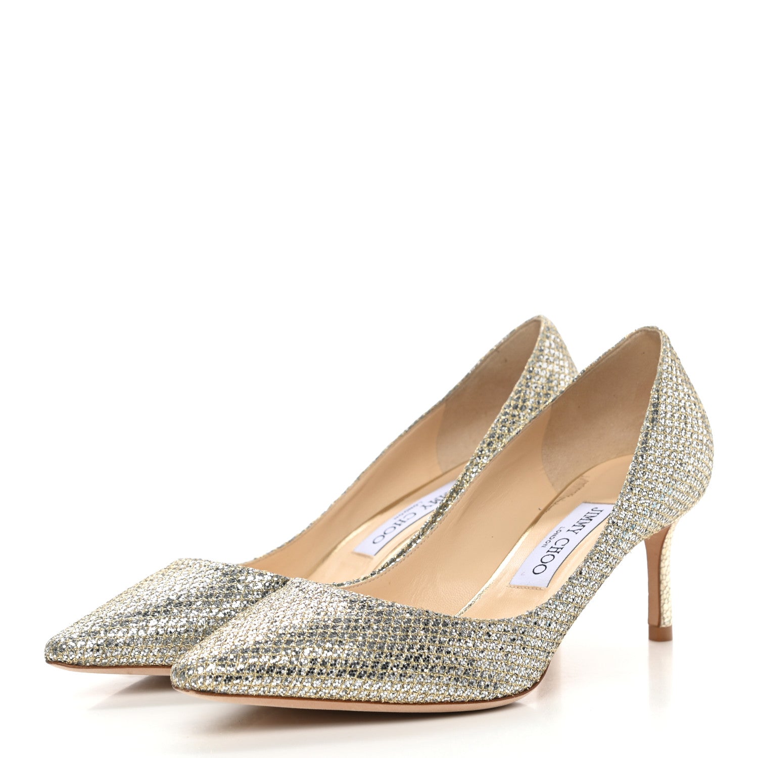 Jimmy Choo Glitter Fabric Romy Pumps 39 Champagne 3 of 11