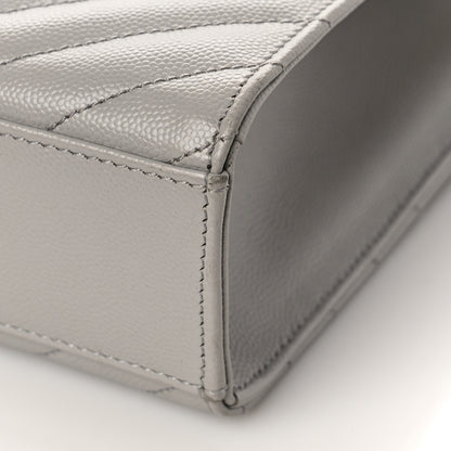 Saint Laurent Grain De Poudre Matelasse Chevron Large Monogram Satchel Light Grey 8 of 8
