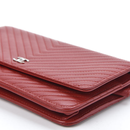 Chanel Caviar Chevron Quilted Wallet On Chain WOC Red 6 of 10