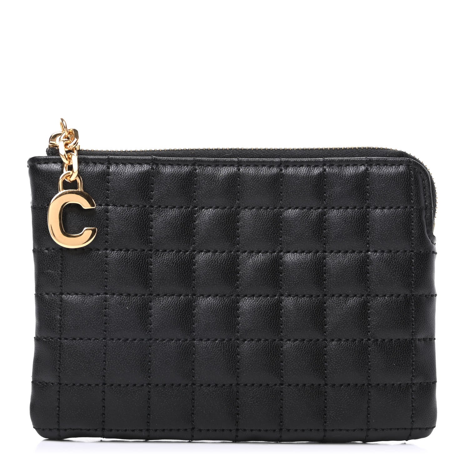 Celine Calfskin Quilted C Charm Coin Card Pouch Black 1 of 7