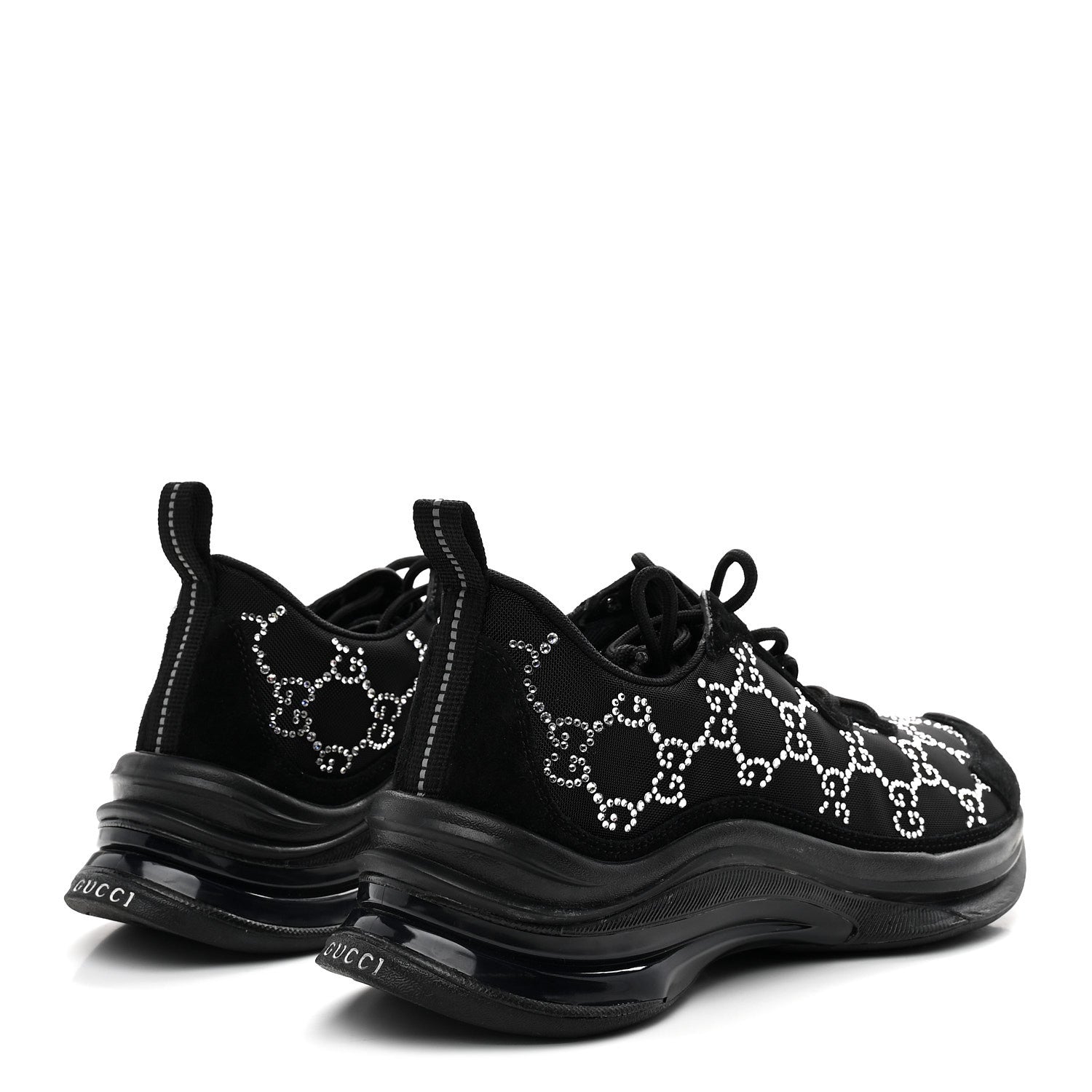 Gucci Tela Retino Mesh Crystal Suede GG Monogram Womens Gucci Run Sneakers 37.5 Black Silver 5 of 10